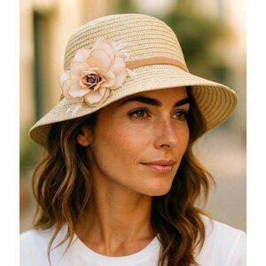 Kate Landry Women's Cloche Hat Polyester Paper Weave Adjustable Flower OS